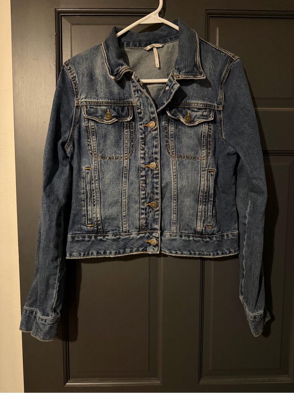Free People Distressed Blue Denim Jacket